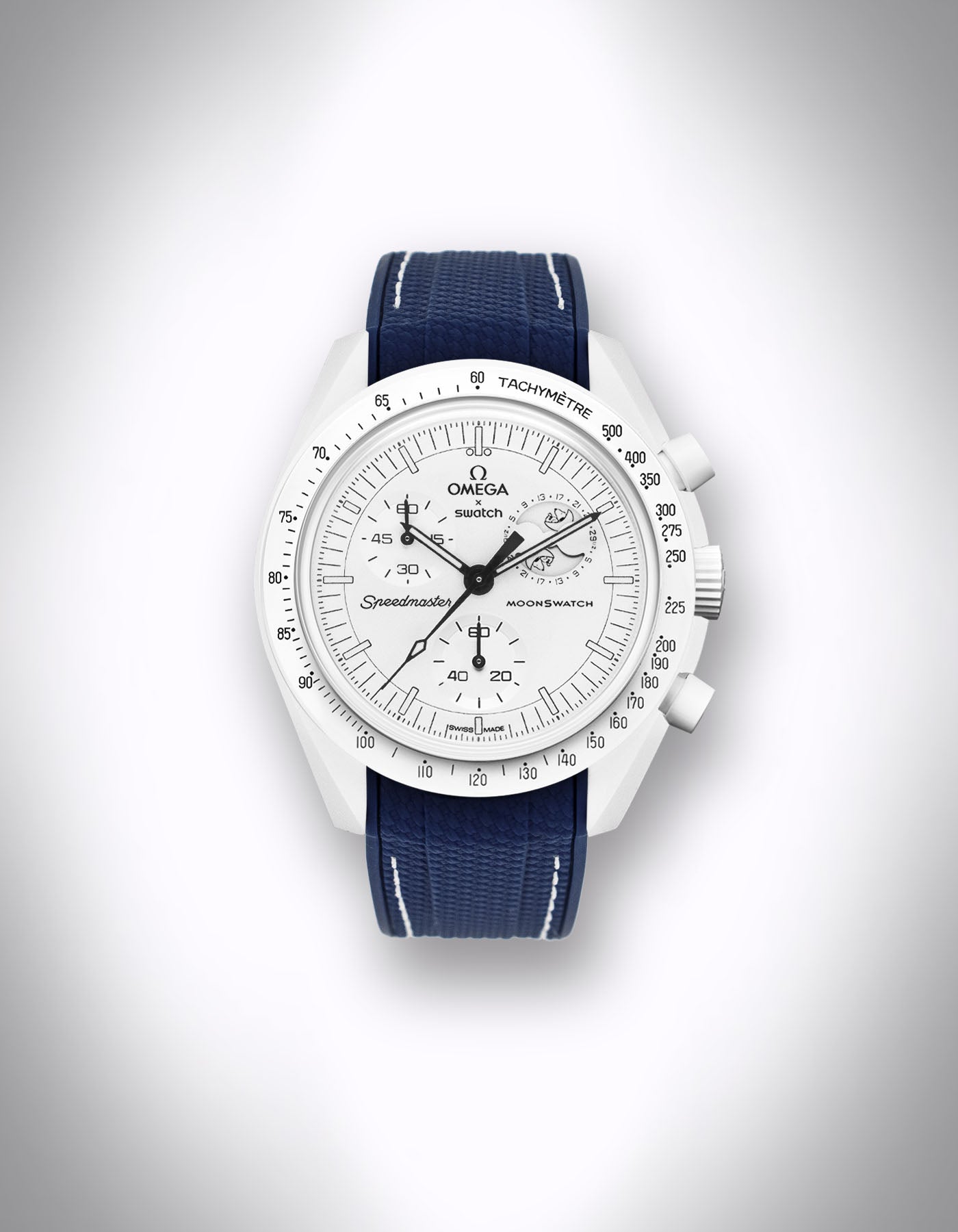 Kautschuk-Uhrenarmband für OMEGA X Swatch Speedmaster MoonSwatch – 20 mm, Curved, Rautenprägung, Blau