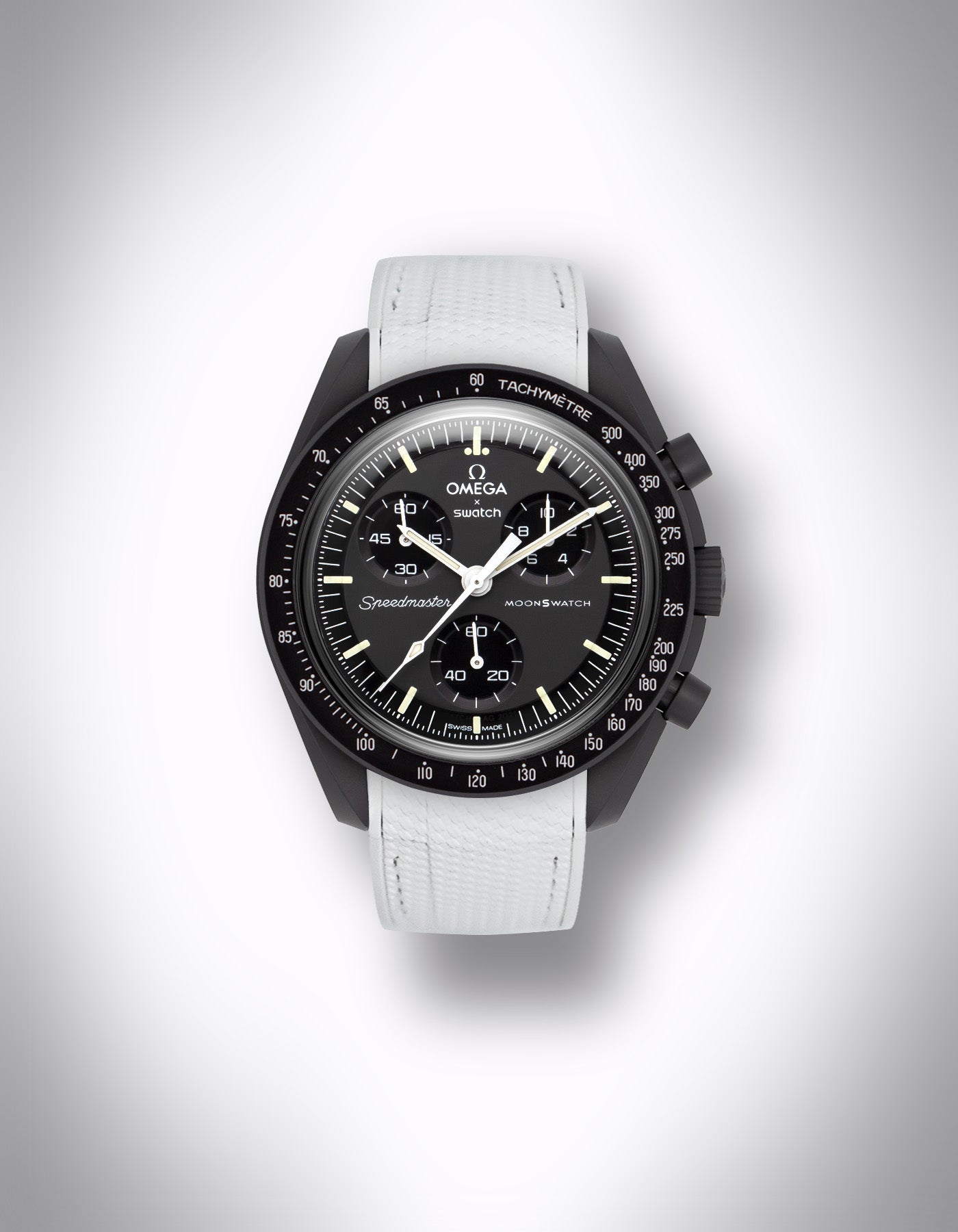 Kautschuk Uhrenarmband für OMEGA X Swatch Speedmaster MoonSwatch – 20 mm, Curved, Rautenprägung, Weiß