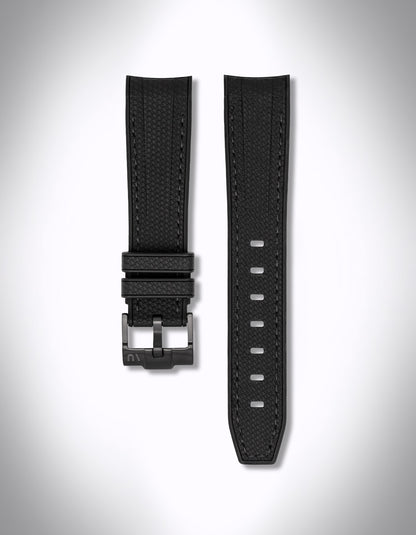 Kautschuk Uhrenarmband für OMEGA X Swatch Speedmaster MoonSwatch – 20 mm, Curved, Rautenprägung, schwarze Nähte, Schwarz