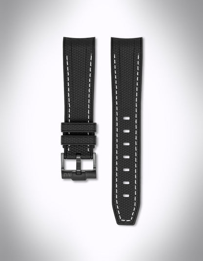 Kautschuk-Uhrenarmband für OMEGA X Swatch Speedmaster MoonSwatch – 20 mm, Curved, weiße Nähte, Schwarz