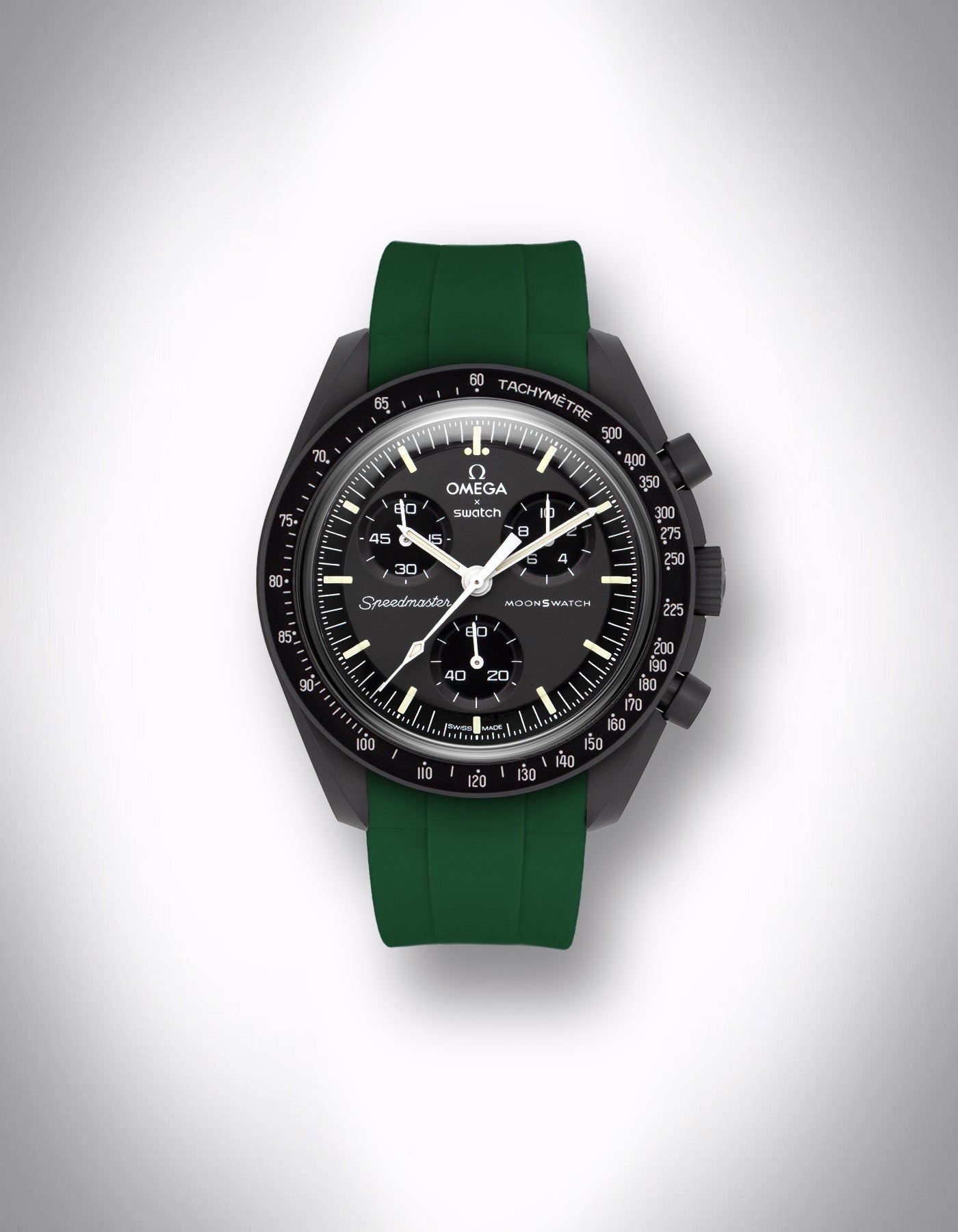 Kautschuk-Uhrenarmband für OMEGA X Swatch Speedmaster MoonSwatch – 20 mm, Curved, Dunkelgrün