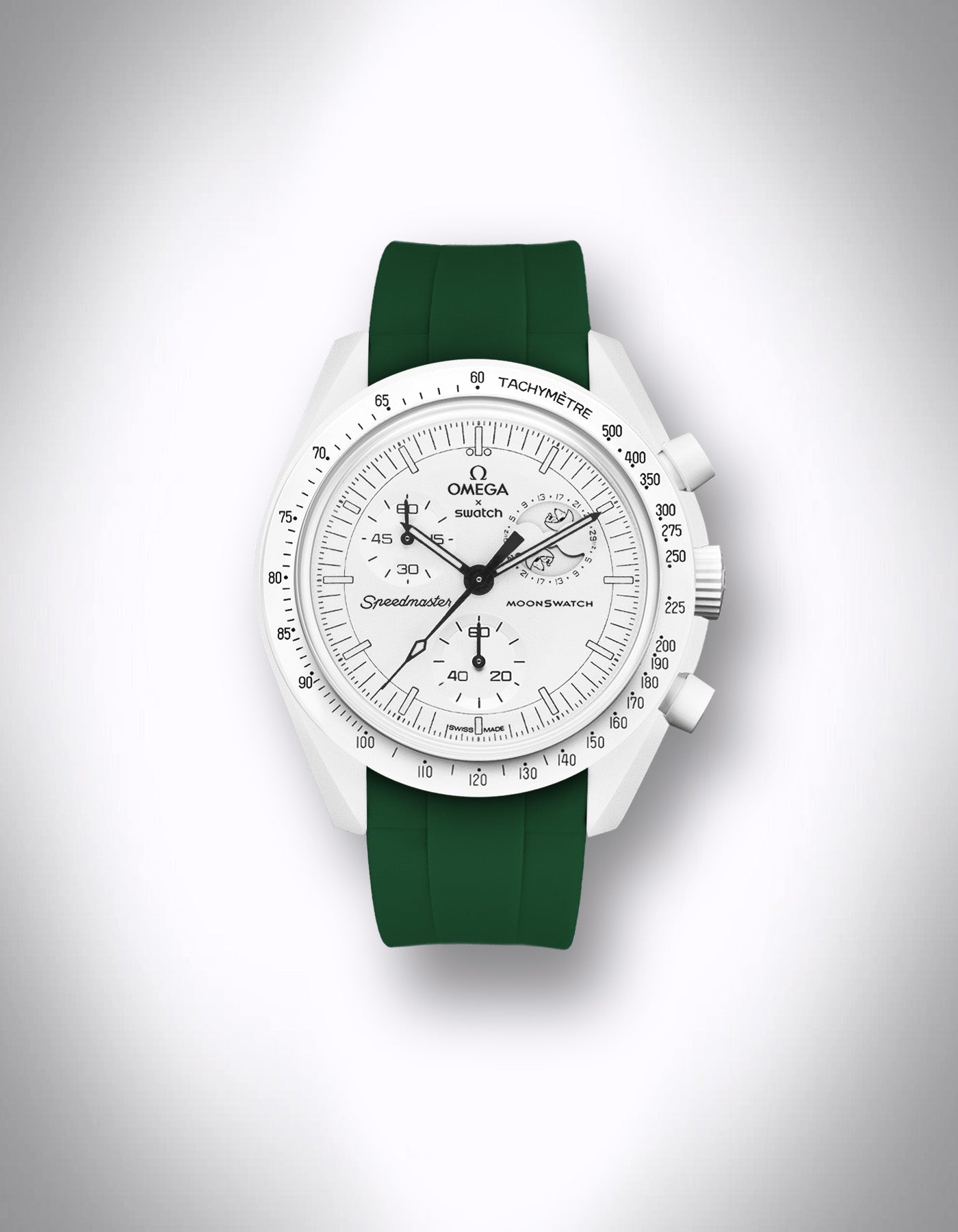 Kautschuk-Uhrenarmband für OMEGA X Swatch Speedmaster MoonSwatch – 20 mm, Curved, Dunkelgrün