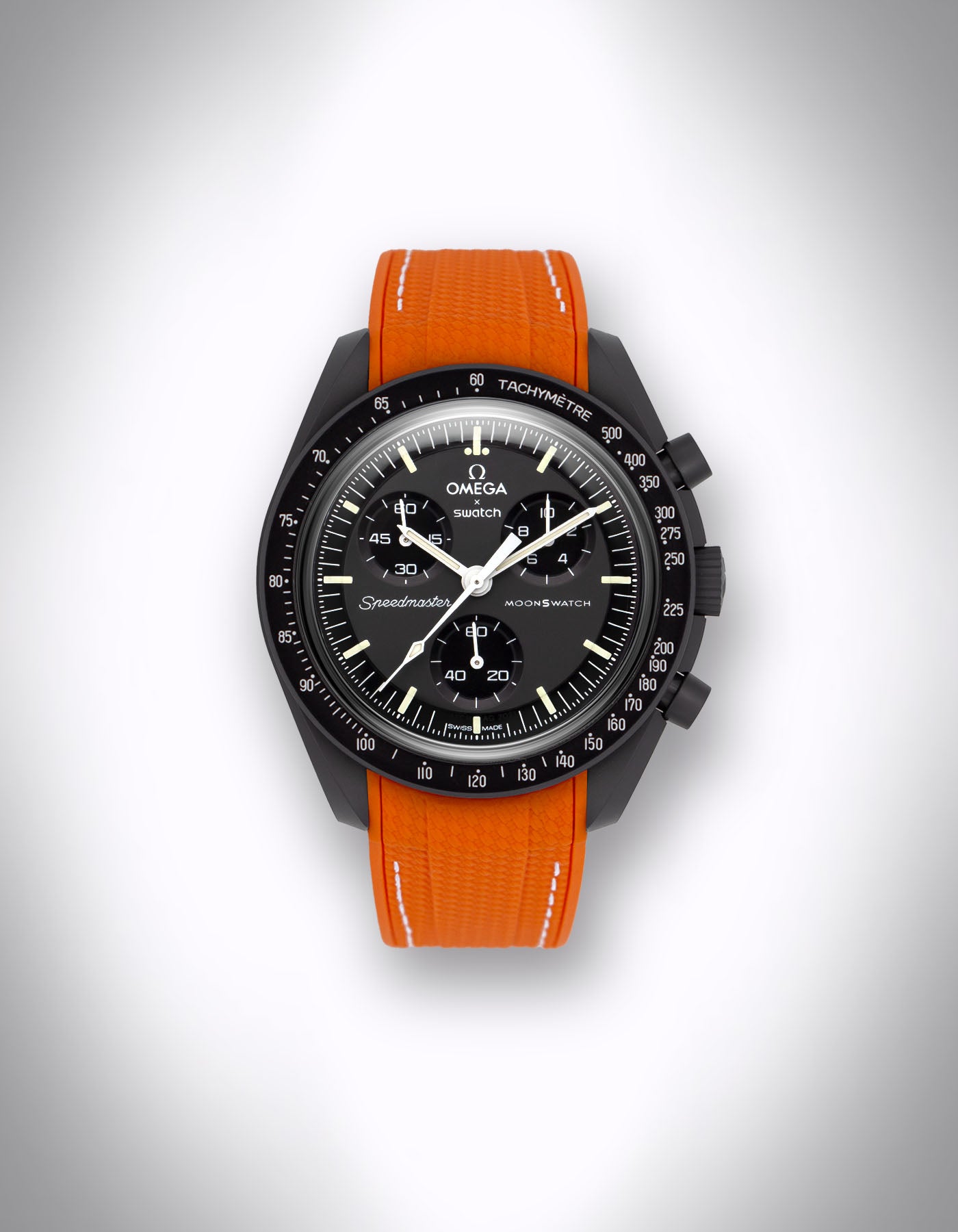 Kautschuk-Uhrenarmband für OMEGA X Swatch Speedmaster MoonSwatch – 20 mm, Curved, Rautenprägung, Orange