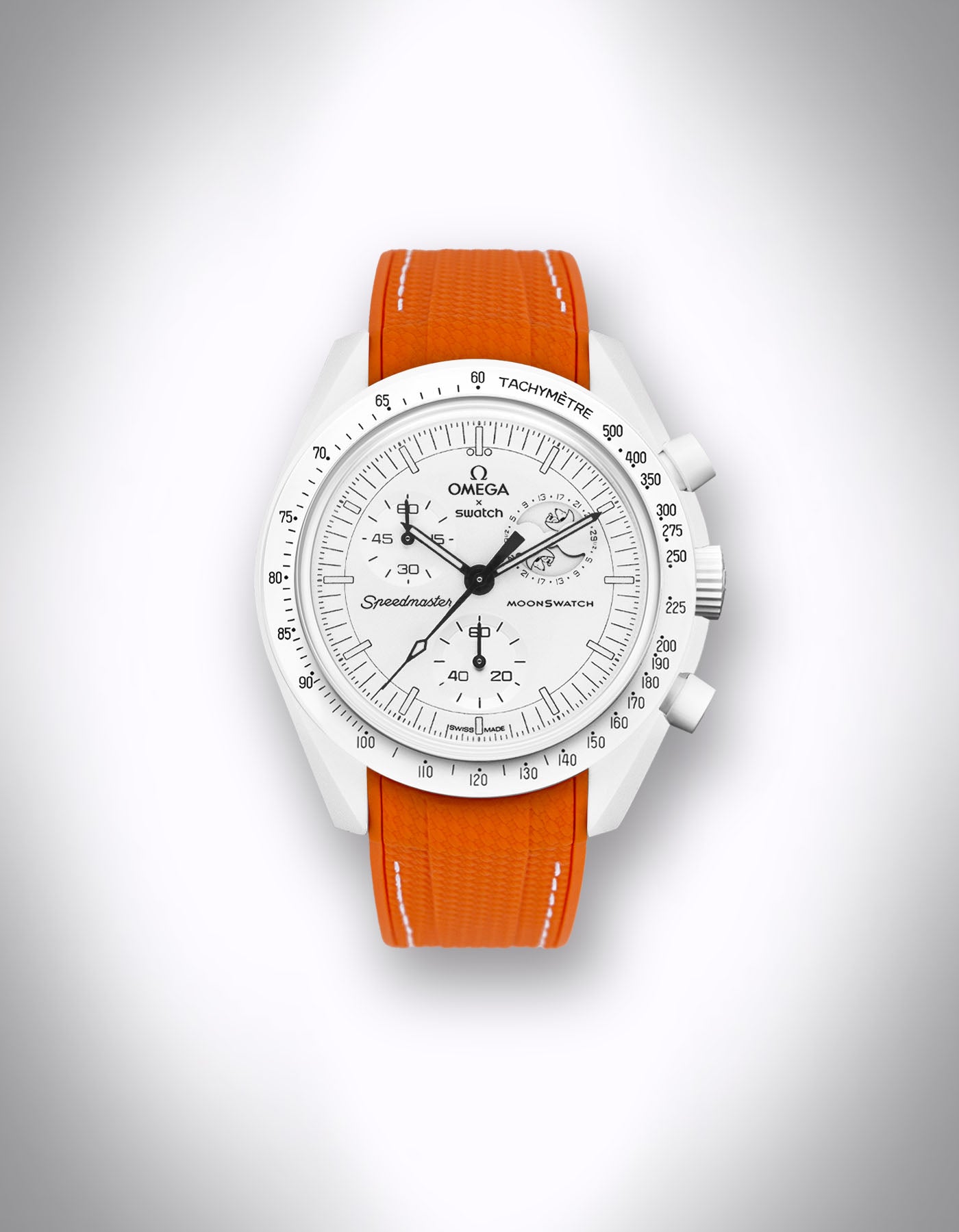Kautschuk-Uhrenarmband für OMEGA X Swatch Speedmaster MoonSwatch – 20 mm, Curved, Rautenprägung, Orange