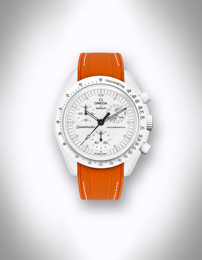 Kautschuk-Uhrenarmband für OMEGA X Swatch Speedmaster MoonSwatch – 20 mm, Curved, Rautenprägung, Orange