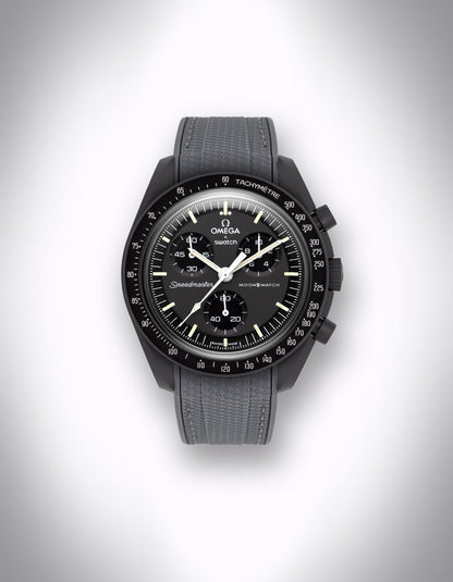 Kautschuk-Uhrenarmband für OMEGA X Swatch Speedmaster MoonSwatch – 20 mm, Curved, Rautenprägung, Grau, graue Nähte