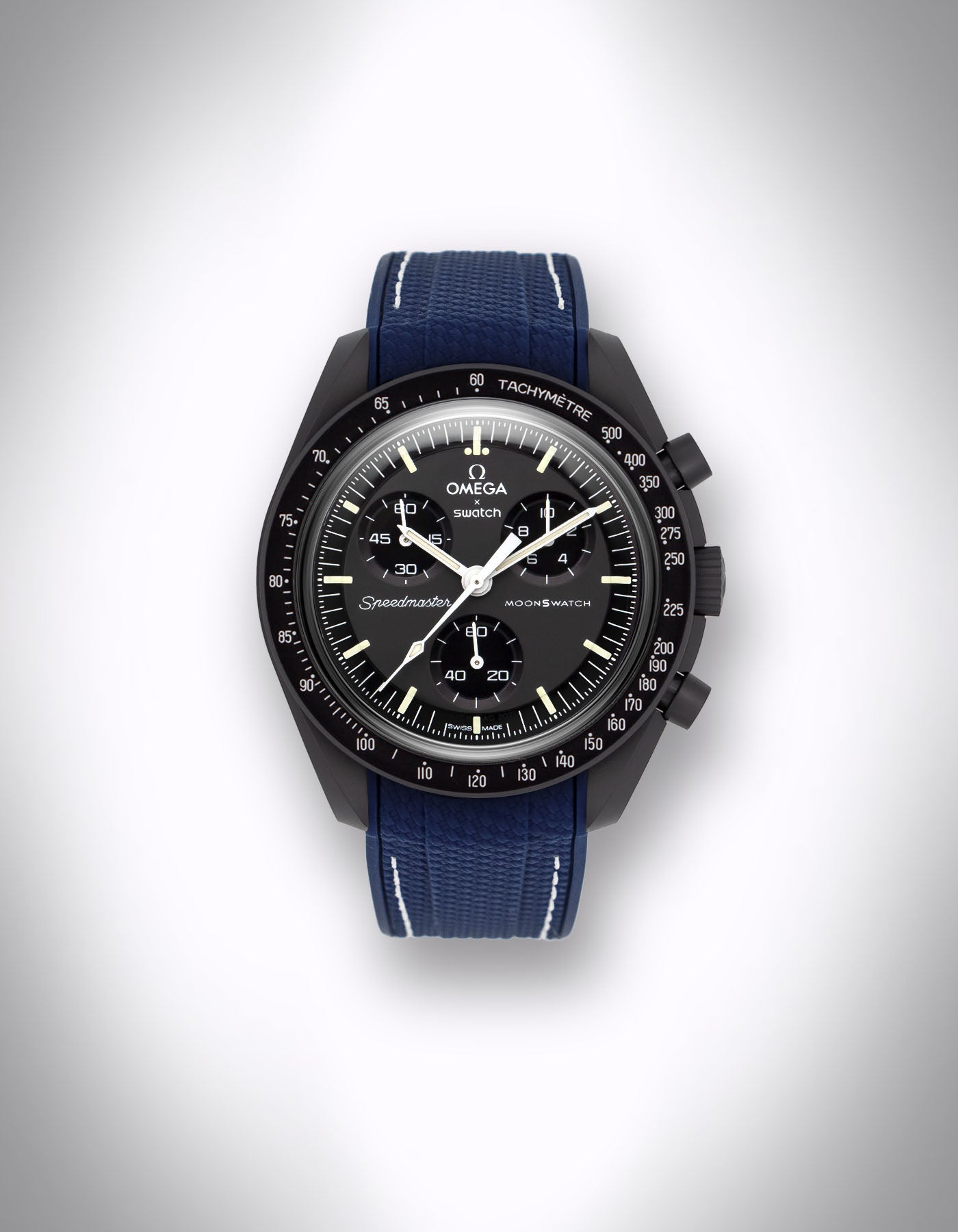 Kautschuk-Uhrenarmband für OMEGA X Swatch Speedmaster MoonSwatch – 20 mm, Curved, Rautenprägung, Blau