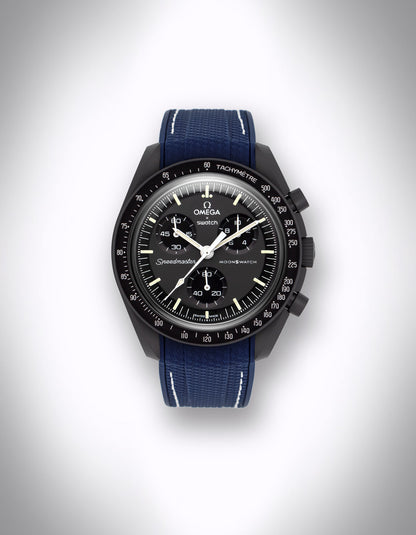 Kautschuk-Uhrenarmband für OMEGA X Swatch Speedmaster MoonSwatch – 20 mm, Curved, Rautenprägung, Blau