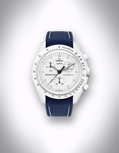 Kautschuk-Uhrenarmband für OMEGA X Swatch Speedmaster MoonSwatch – 20 mm, Curved, Rautenprägung, Blau
