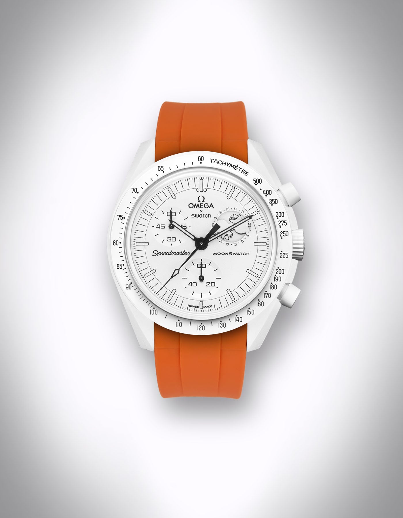 Kautschuk-Uhrenarmband für OMEGA X Swatch Speedmaster MoonSwatch – 20 mm, Curved, Hellorange