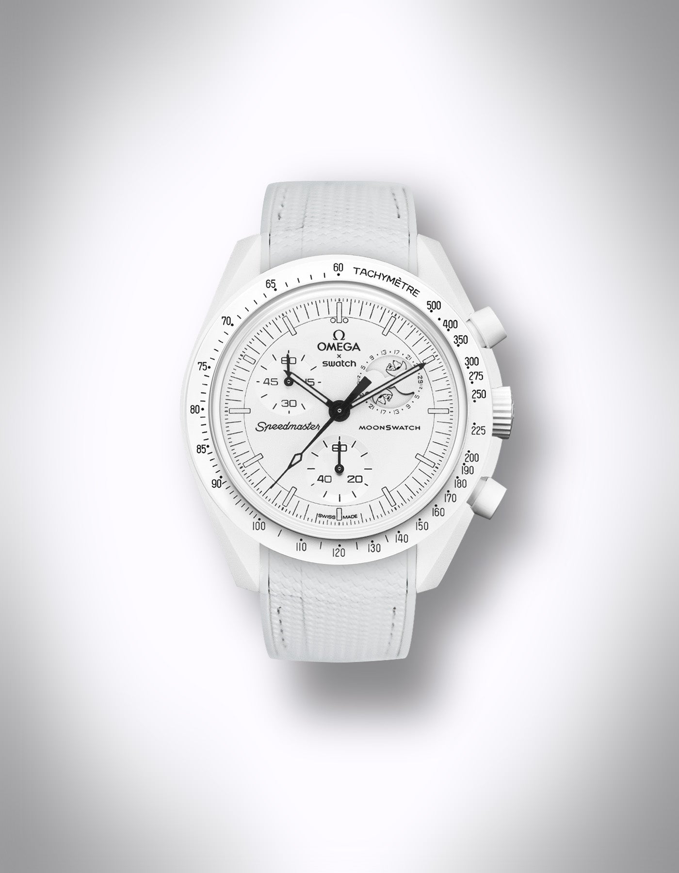 Kautschuk Uhrenarmband für OMEGA X Swatch Speedmaster MoonSwatch – 20 mm, Curved, Rautenprägung, Weiß