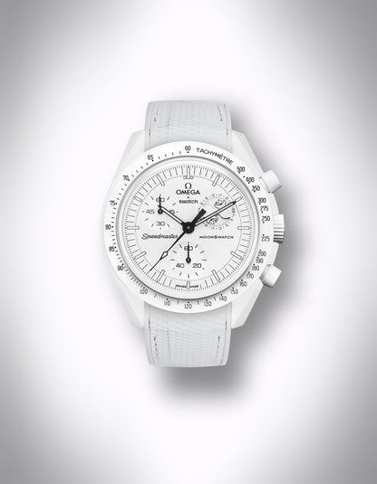 Kautschuk Uhrenarmband für OMEGA X Swatch Speedmaster MoonSwatch – 20 mm, Curved, Rautenprägung, Weiß