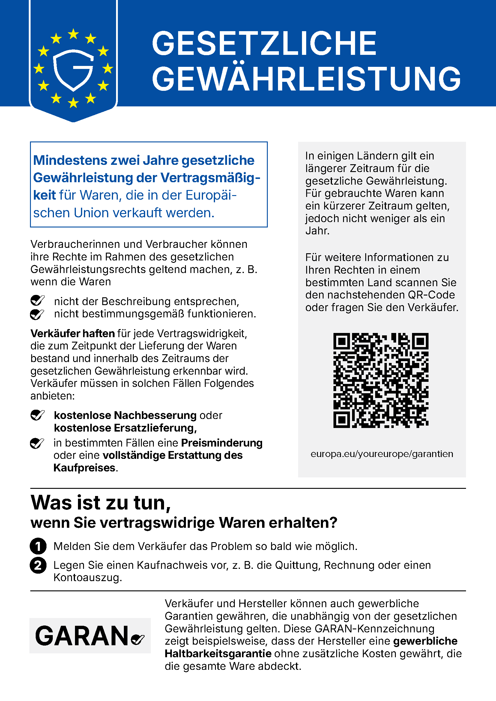 Offizieller EU-Hinweis zu gesetzlichen Gewährleistungsrechten